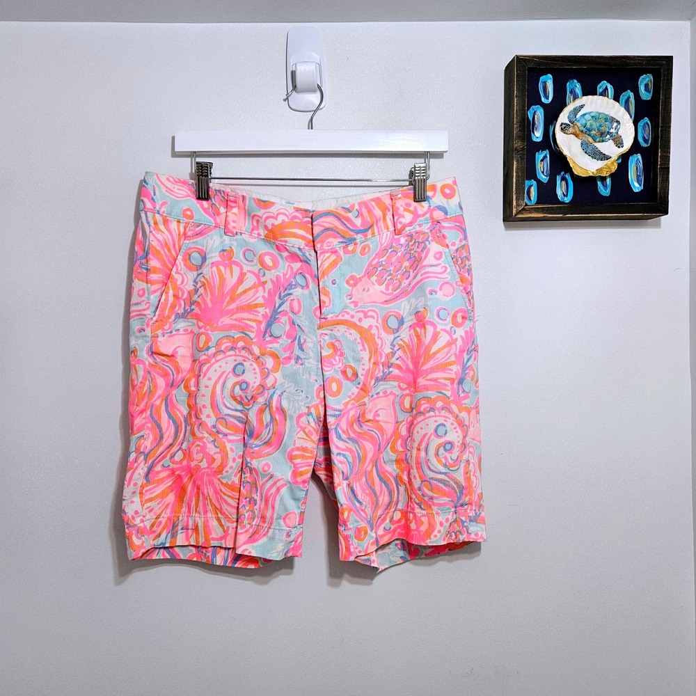Lilly Pulitzer The Chipper Short Seashells Pink Coastal Beachy 100% Cotton 8 M